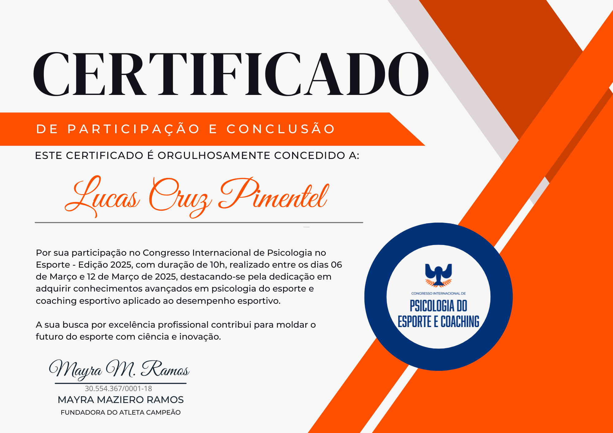 Modelo do certificado de participação e conclusão