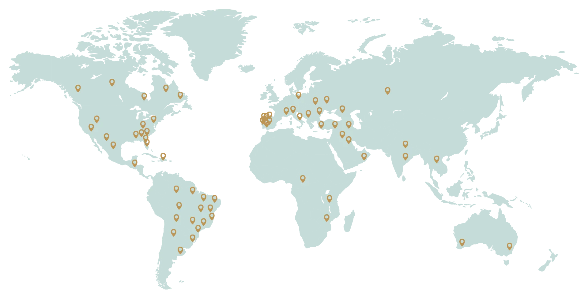 Mapa-múndi com pin points dos alunos do Instituto Atleta Campeão